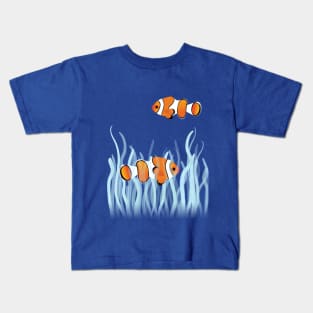 Two clown fishes swimming between sea anemones Kids T-Shirt